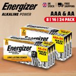 Energizer AA AAA Batteries Alkaline Power Maxi LR6 LR03 MN1500 MN2400 Long Exp.
