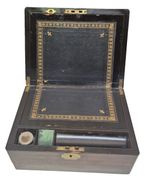 Antique Victorian Walnut Writing Slope Lap Desk Brass Inlay Monogram K Inkwell