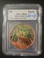White Tailed Deer ICG MS70 American Colorized Copper Round Medal