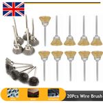 20Pc Mix Brass & Stainless Steel Wire Brushes for Dremel Rotary Tool Accessories