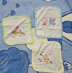 Set of 3 Baby Burp Cloths Cotton Reusable Animal Theme White with Colour Trim