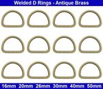 Welded D Rings - 16mm, 20mm, 26mm, 30mm, 40mm, 50mm - Antique Brass - Steel
