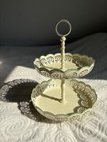 Vintage Cream Colour 2 Tier Cake Stand / Display Holder Rustic Retro