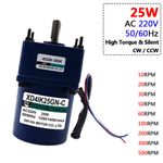 Micro AC 220V 25W Metal Gearbox Motor Gearmotor High Torque 50/60Hz 10 to 500RPM