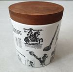 Vintage Mid Century Alka Kunst Bavaria Ceramic Tobacco Humidor Jar with Teak Lid