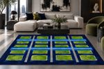Modern Blue & Green Geometric Floor Mat INTERRUPTED GEOMETRY