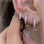 Pair Women Men 925 Sterling Silver Cubic Zirconia Crystal Huggie Hoop Earrings