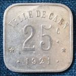 1921 French Caen 25 Centime Aluminium Trade Token Union Commerciale Industrielle