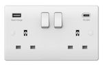 Double Wall Plug Socket 2 Gang 13A with USB C PD20W & Quick Charge White USBW3PD