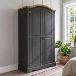 Corona Wardrobe Charcoal 2 Door Arch Top Solid Wood Mexican Pine Wooden Double
