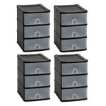 4 x Uni Handy 3 Tier Plastic Drawers Storage Chest Tower Office Home School