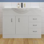 Floor Standing Vanity Unit Ceramic Basin Bathroom Storage Cabinet Gloss White