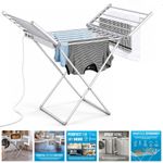 ELECTRIC HEATED WINGED CLOTHES DRYER AIRER FOLDING LAUNDRY RACK 18 RAIL HORSE