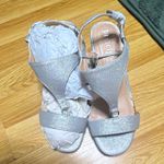 Principles Silver Strappy Wedge Heels Ankle Strap Wide Fit UK 4 EU 37