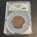 1857 Small Date  1C Liberty Head Large Cent - CAC VF Details