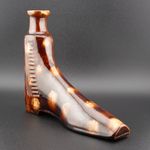 c1830, ANTIQUE 19th CENTURY TREACLE GLAZED CREAMWARE BOOT FORM BOTTLE FLASK
