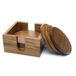 Wooden Round Coasters Set of 6 Acacia Wood for Drinks, Coffee & Tea Home Dinning