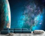 Space Galaxy planets Sparkling Wallpaper Mural Removeable Washable Peel &Stick