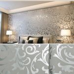 3D Glitter Grey Wallpaper Damask Retro Metallic Textured Silver Wall Paper Decor