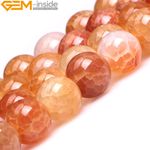 Round Onyx Yellow Agate Stone Loose Beads Crackle For Jewelry Making Strand 15"