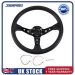 Black Steering Wheel 350mm 14inch Deep Dish 6 Bolt with Horn Button Racing Car