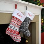 Personalised Christmas Stocking Luxury Deluxe Embroidered Nordic Knitted Xmas