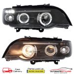 BMW X5 Headlights Twin Angel Eyes Halo LED DRL Projector E53 2000-2004 Black