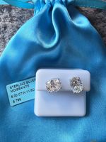 925 Sterling Silver Oval White Moissanite Stud Earrings Butterfly Back 6.00CTW