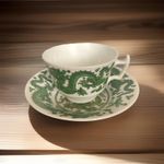 Antique Coalport Green Dragon Design Cup & Saucer C1891-1919