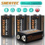 9V 6F22 Battery 9Volt PP3 Block Li-ion Rechargeable Battery + 4 Slot USB Charger