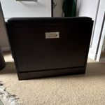 Wood Shoe Storage Bench Brown & Black Upholstered Seat, 3 Compartments