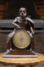 19th Century Swiss Black Forest Carved Figural Barometer Brienz c1870