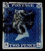 1840 2d Blue Pl 1 SL 4m SG 5 Black MX Large Margins Fine Used Cat. £975.00