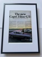 New Framed Print Mk1 Ford Capri 3.0 GT A3 Size Magazine Advert Poster Retro
