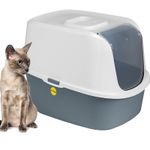 Hooded Cat Litter Tray Box Toilet Loo Charcoal Filter Deep Dark Grey Flap Door