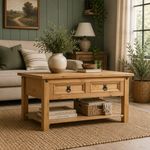 Corona Coffee Table with 2 Drawers & Shelf Solid Mexican Pine Wood Living Room