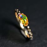 14K Yellow Gold Engagement Ring with Mexican Fire Opal and Diamonds Promise Ring