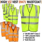 Hi Viz Vest High Vis Safety | YELLOW ORANGE | EN471 Waistcoat Visibility Jacket