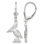 Real 925 Sterling Silver 32.32x13.1mm De-Ani 3D Pelican Leverback Earrings