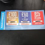 10 x Jet 2 Rain Cheque £100  Voucher / £60 raincheque / 5% Flight Discount