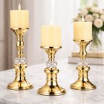 Elegant Gold Metal Pillar Candlestick Crystal Candle Stand Holder Home Decor UK