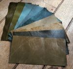 Shades of Green 100%  leather offcuts you get 8 pieces 9"x4.5" 1.1mm Craft patch