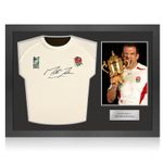Martin Johnson Signed Champions '03 England Rugby Shirt. Icon Frame