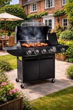 Campfire 4+1 Gas Burner Grill BBQ Barbecue with Side Burner & Storage Garden -