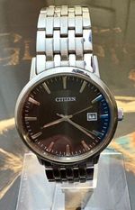Mens Citizen Eco-Drive Solar-Stainless Steel-Model e111-37mm-Black Dial