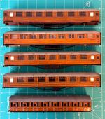 Ian Kirk kit built coach body’s 5x Gresleys and suburban in LNER Teak