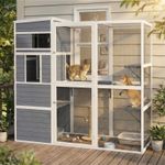 4-Tier Wooden Catio with Rooms, 3 Platforms, Window for Multiple Cats, Grey
