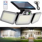 3-Head Solar Wall Light LED PIR Motion Sensor Outdoor Garden Security Flood Lamp