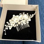 Lace & Favour Anemone Ivory Porcelain flowers and Pearl wedding hair comb silver