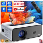 Portable Android Smart 4K Projector 15000LMS WiFi Bluetooth Video Home Theater
